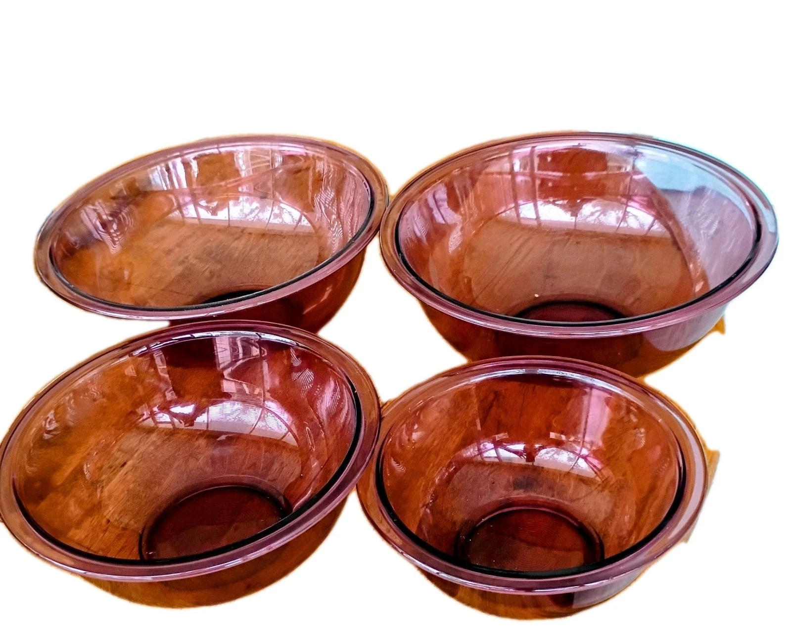 Pyrex Cranberry Glass Lot of (4) Mixing Bowls #322 (1L) #323 (1.5L) #325 (2.5L)