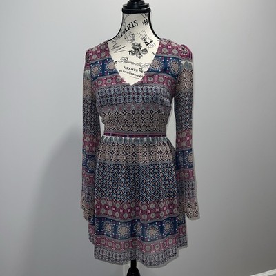 Design Lab Long Sleeve fit and flare Boho Mini Dress