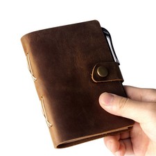 Pocket Notebook with Pen,Genuine Leather Journal Mini Notebook Small Unlined Not