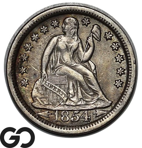 1854 Seated Liberty Dime, Arrows, Choice AU+