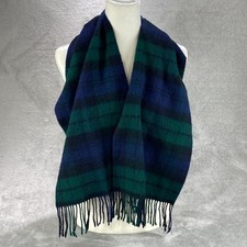 Clans Scarf Unisex 11.25''W 50'' L Blue Green New Wool Plaid Fringe Trim Winter