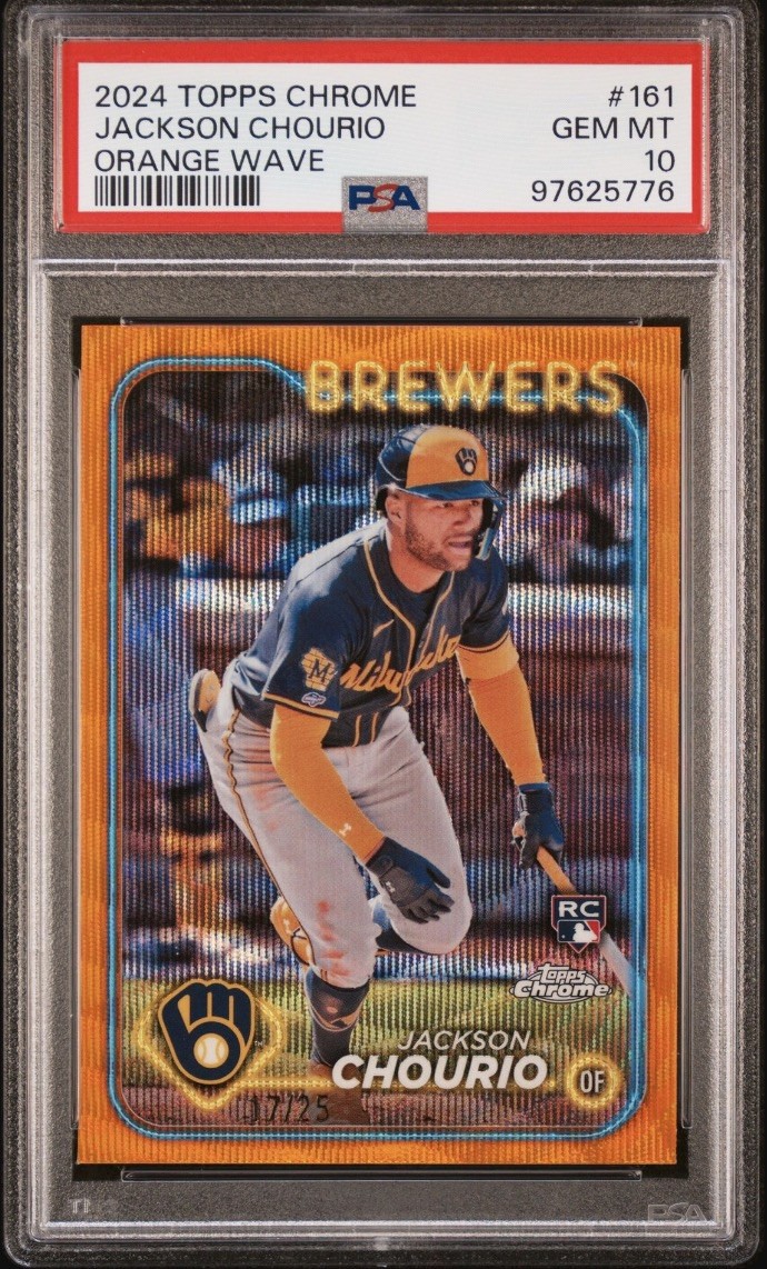 2024 Topps Chrome - Jackson Chourio #161 Orange Wave Refractor 17 /25 (RC)