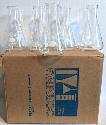 Corning Pyrex 4980 250 ml Glass Erlenmeyer Flask - Lot of 9 - New