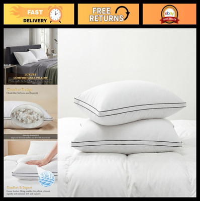 Feather Pillows Set of 2 - Goose Down, Soft Cotton Cover, Hotel Quality, Sleep C