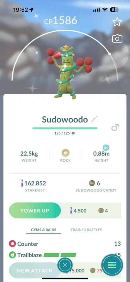 NINTENDO Pokémon Go - Shiny Winter Attire Sudowoodo - Mini PTC 20K Stardust