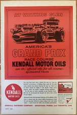 1965 Kendall Motor Oil - America’s Grand Prix Watkins Glen Vintage Print Ad