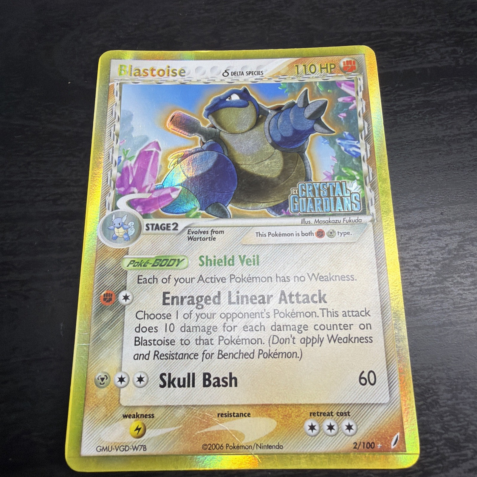 Blastoise 2/100 EX Crystal Guardians Reverse Stamped Delta Species Pokemon Card