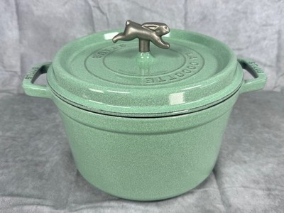Staub 24 Cast Iron Cocotte Mint Green Rabbit Knob Dutch Oven 4Qt France