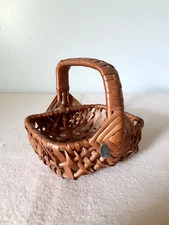 VTG Woven Wicker Basket w/  Handle Yugoslavia Sticker Small 4" x 5" Gathering