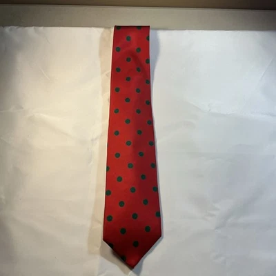Kenneth Gordon Mens Silk Red Tie W/ Black Dots USA Made Printed In Italy - Image 1 of 4