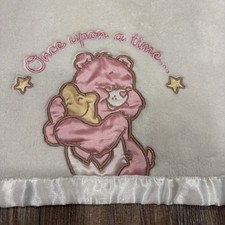 Care Bears Baby Love A Lot White Plush Blanket Satin Trim embroidered 30  x40