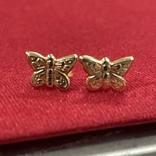 14K Yellow Gold Small Delicate Textured Butterfly Stud Earrings