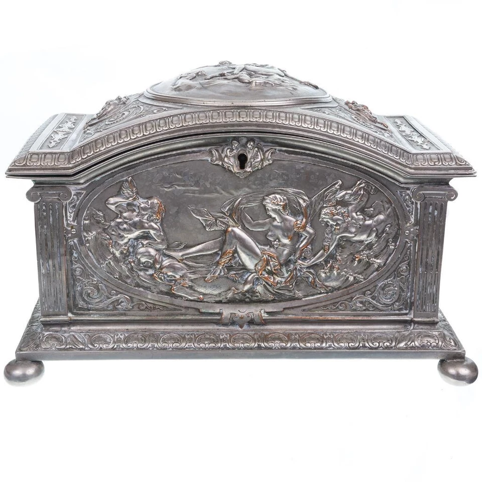 XXL ANTIGUO CARRITO DE TÉ PLATEADO Diosa Griega DIANA JOYERO CAJA Estilo Tiffany Foto 2 de 4