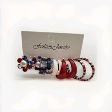 Multicolor Plastic Hoop & Stud Earrings Set No Stone Butterfly Back