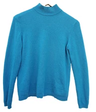 CHARTER CLUB womens small  BLUE 2-ply cashmere pullover mock turtleneck SWEATER