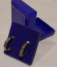 *MEDIUM 9ct Yellow Gold 19mm Half Loop Faceted Diamond Cut Earrings in Gift Box*