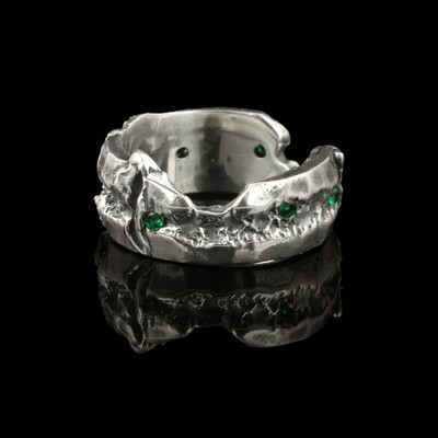 Natural Green Emerald Gemstones, Unique Rustic Distressed Metal Design Jewelry