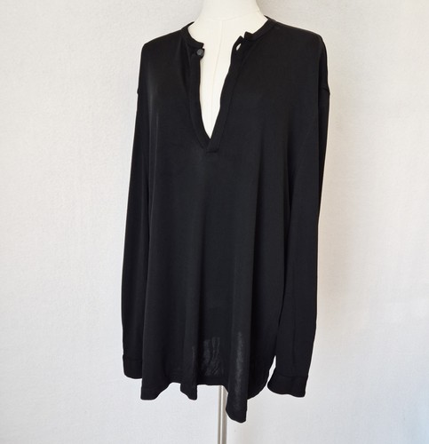 Versace, Vintage Gianni Versace Made in Italy Black Jersey Henley Top Long Sleeve IT50