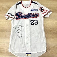 Aoki Norichika Swallows Autographed Home Uniform Baseball Team Jersey Used