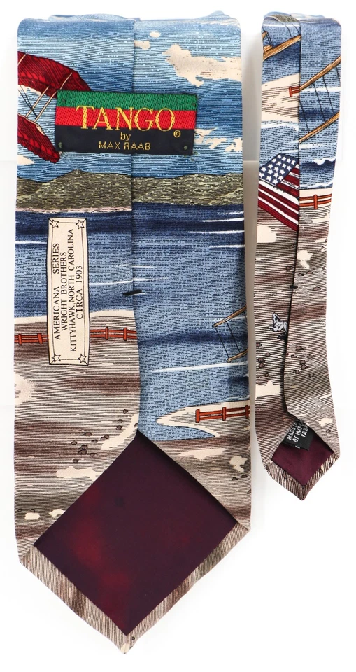 Gravata masculina vintage Tango Max Raab 100% seda Wright Brothers bi-plano EUA 60 x 4 - Imagem 3 de 3