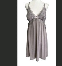 Victoria  s Secret Gray Lace Strappy Racerback Chemise Slip Dress Lingerie Size L