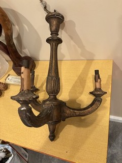 Antique French Wooden Chandelier Lightweight Lovely Shabby Chic One Of A Kind
