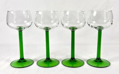  Luminarc France Emerald Green Stem Wine Glasses Rhine Glassware Set of 4.