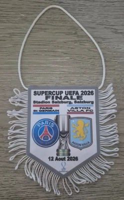 FANION PENNANT 9x11cm SUPERCUP UEFA 2026 FINALE PARIS PSG - ASTON VILLA V2 - Photo 1/3