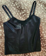 Vtg Shiny Black Satin Camisole Cami Size SM 32/34 Bust Made in USA