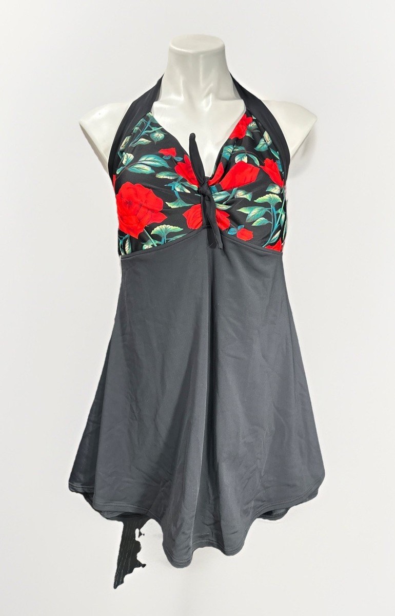 halter top swim dress Miraclesuit Surplice Black Marilyn Monroe Cocoship Rose Swim Dress Size