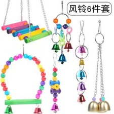 6pcs Bird Ladder Swing Toys Play Set fun Colorful Hanging Bells Wind C Bird Cage