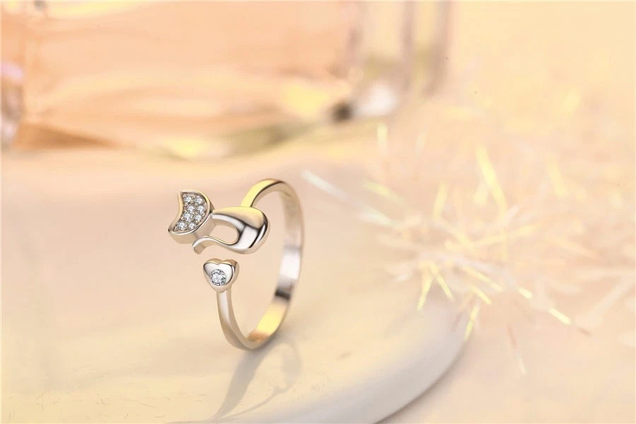 Женская мода ювелирных изделий регулируемый Cat кольцо розового золота подруга подарок 53-4 - Изображение 4 из 4