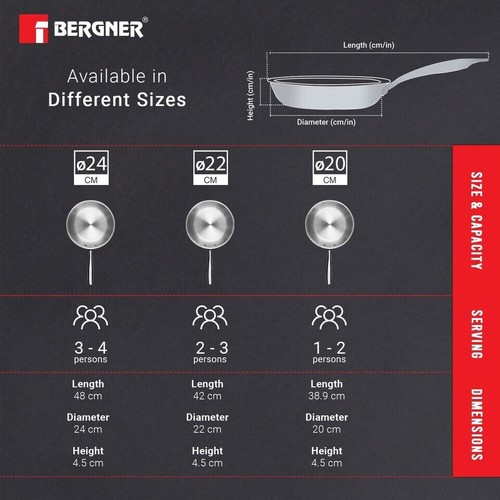 Bergner Padella Tripla Acciaio Inox Tripla 20 cm Base di Induzione Più Veloce - Foto 9 di 13