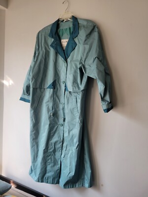 Vintage BRITISH MIST aqua Seafoam Green Trench Coat 12