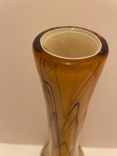 Handmade Tall Drizzle Glass Vase Yellow/Brown Decorative - Picture 5 of 7