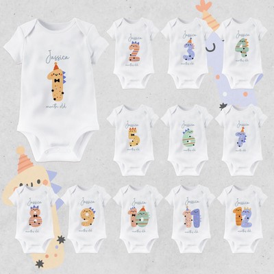 Cute Dinosaur  Personalised Milestone Baby Bodysuit