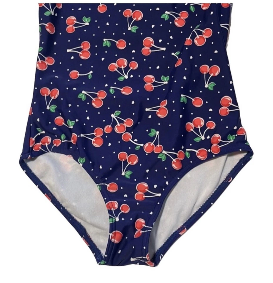 Traje de baño de una pieza Xhilaration azul marino cereza para niñas talla mediana 7/8 Foto 3 de 4