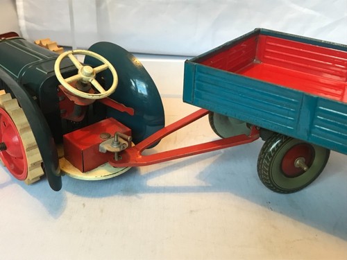 VINTAGE GESCHA TINPLATE CLOCKWORK TRACTOR & TRAILER (UNTESTED) * STUNNING * - Picture 11 of 12
