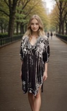 NEW Johnny Was Brown Velvet Shift Mini Dress LUXE Embroidered Tunic Top NWOT