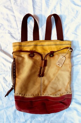 Lucky Brand Backpack Canvas Suede Leather Trim Boho Hippie Vintage