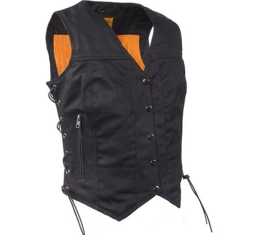Womens Black Denim Motorcycle Vest With 