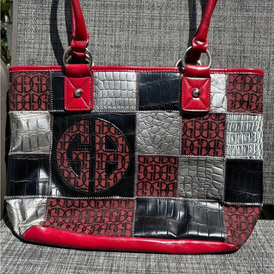 Bolso de Mano Vintage Y2K Giani Bernini Patchwork - Rojo, Negro y Plata Foto 2 de 4