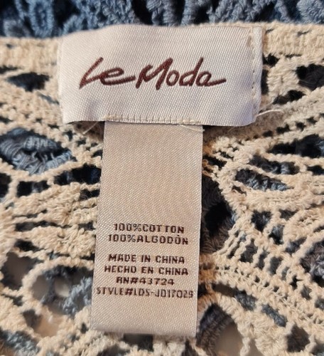 Le Moda Womens Croche Ombre Blue Tie Cardigan Size L 3/4 Sleeve No Camisole - Picture 5 of 6