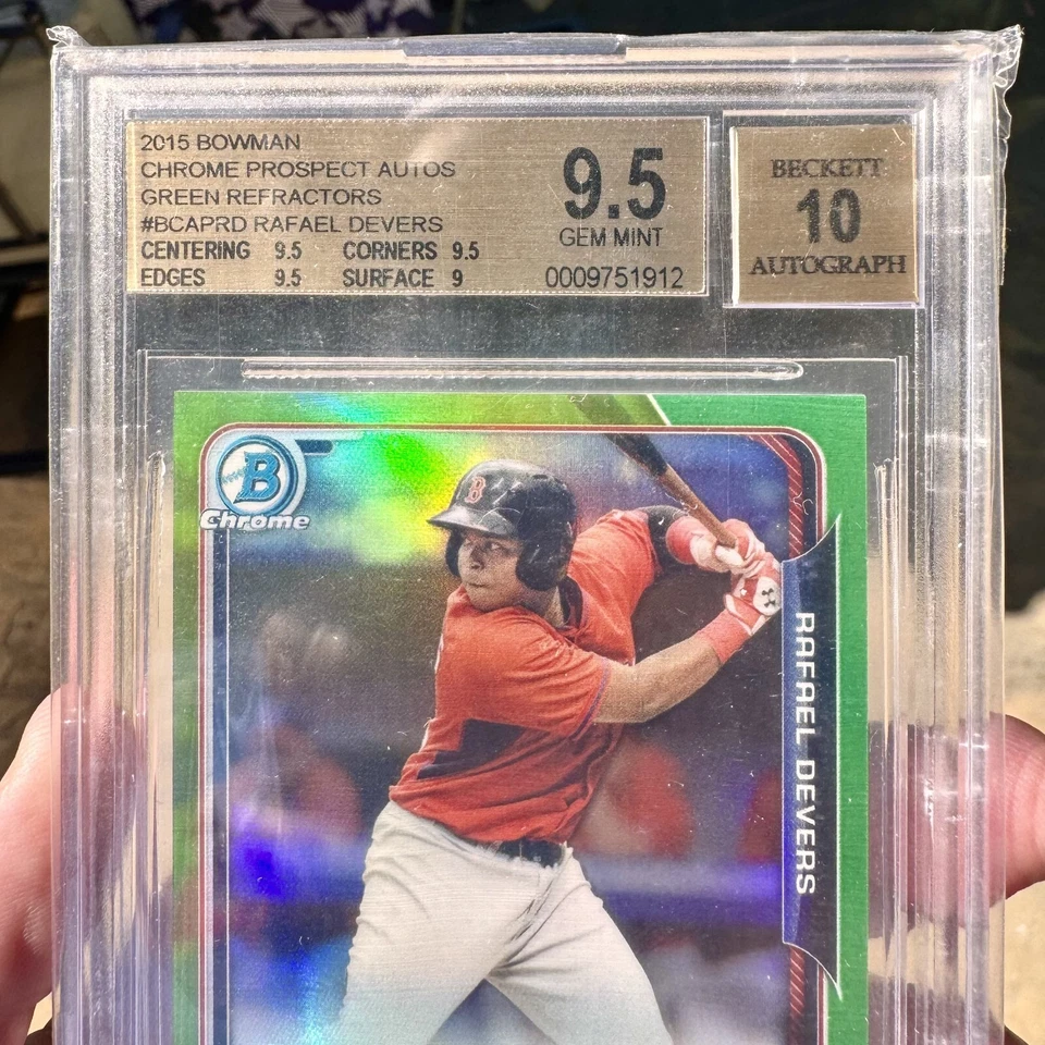Rafael Devers 2015 Bowman cromo novato refractor verde automático 82/99 BGS 9,5/10!! Foto 3 de 4