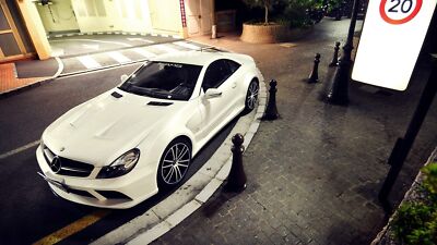 Cars streets mercedes benz black series mercedes sl65 Desk Mat Stitched