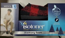 Isotoner Mens Memory Foam Slipper Buffalo Plaid Red Size Large 9.5-10.5