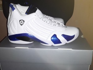 Brand New Air Jordan 14 Retro White Hyper Royal Blue Mens Size 9 5 Ds Authentic Ebay
