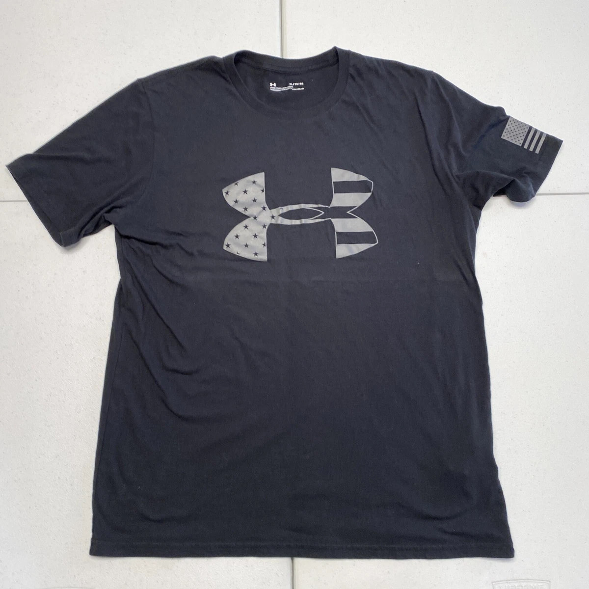 Under Armour Tee Men s XL Black HeatGear T Shirt Stars Stripes