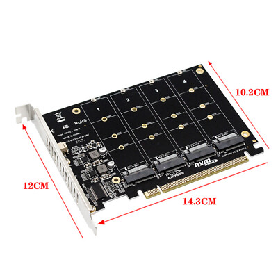 Adapter Card 4 Port M.2 NVMe SSD to PCIE X16 M Key Hard Drive Expansion Card