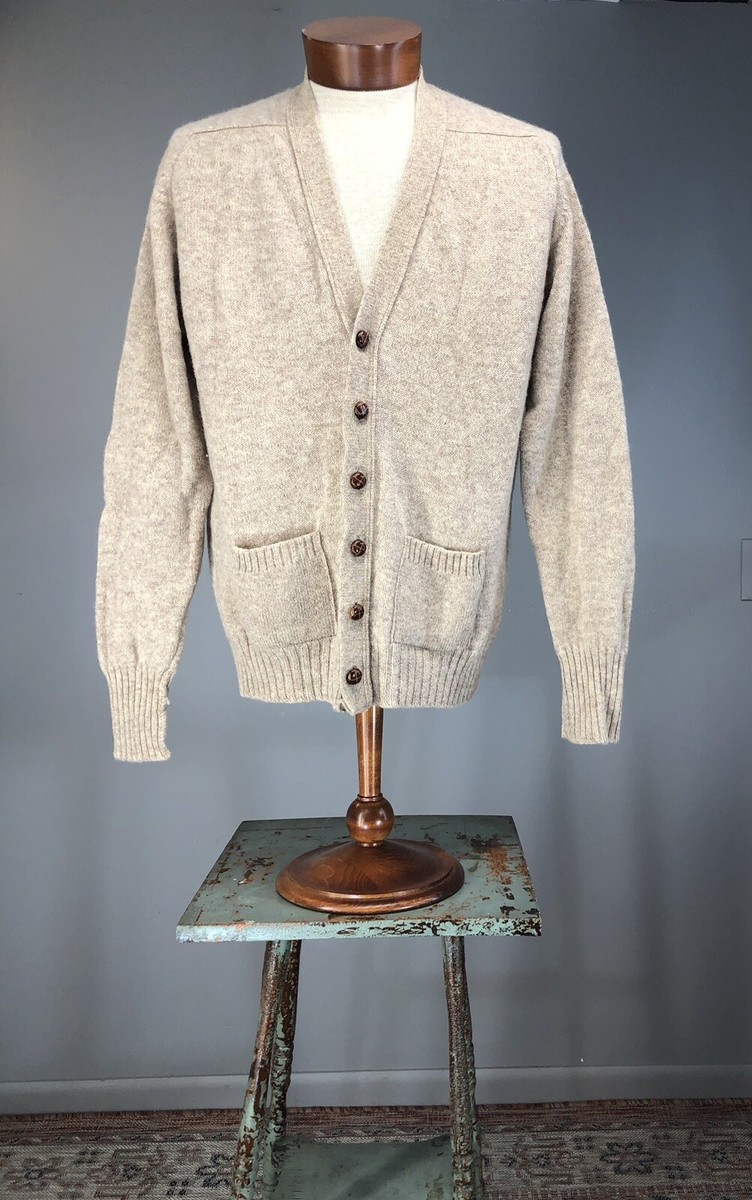 Vintage 70's Grandpa Sweater Pure Wool Cardigan Oatmeal Heather